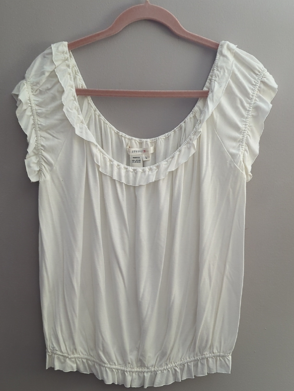 Studio M Cream Ruffle Scoop-Neck Blouse